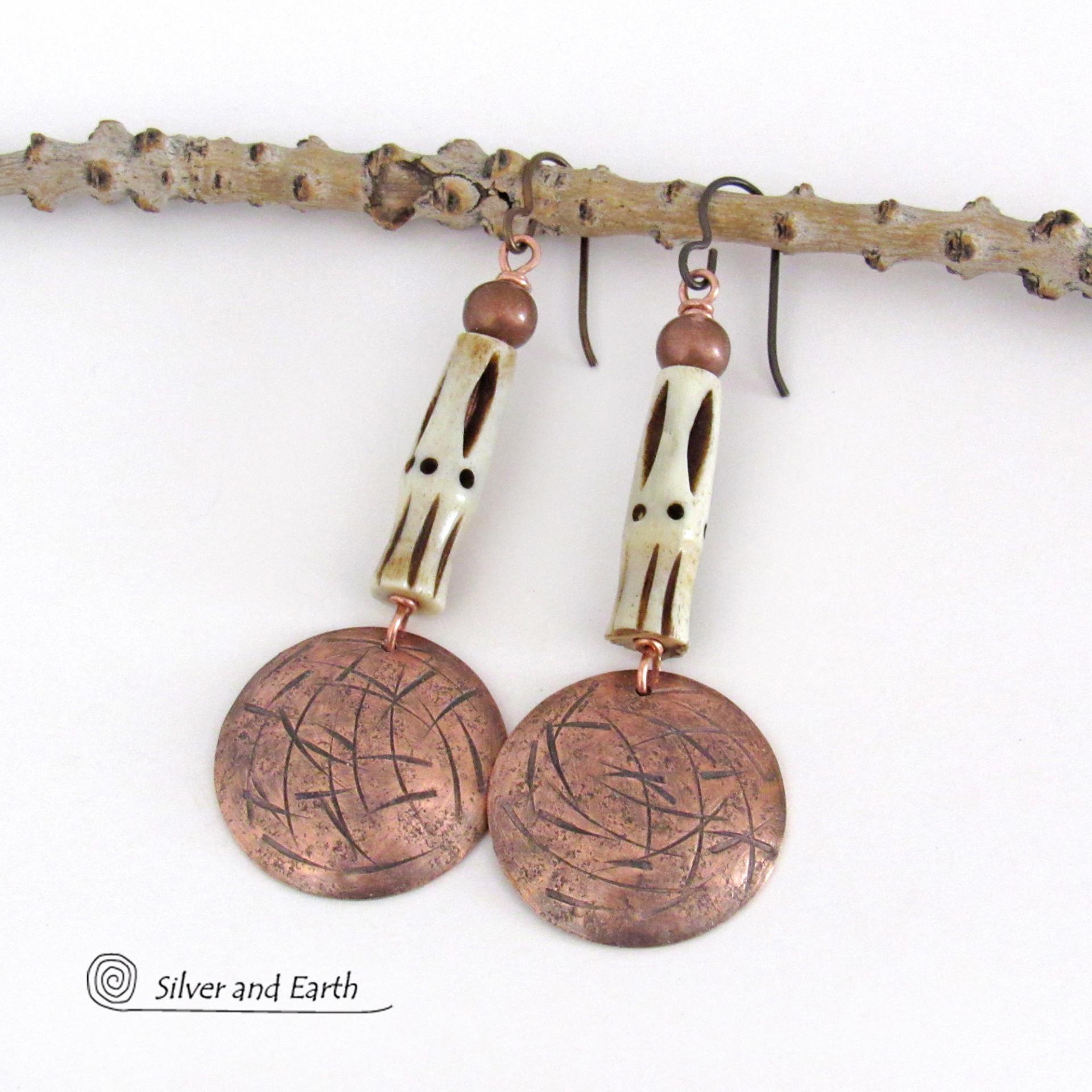 Tribal Copper Earrings, Artisan Lampwork, Rust, Orange, store Boho, Rustic, Tribal Jewelry